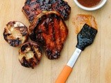 Grilled Pork Chops with Peach, Bourbon, Mustard Sauce