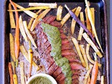 Sheet Pan Moroccan Steak with Carrot Top Chimichurri