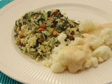 Cauliflower Cheese Sauce with Rice, Nuts and Spinach
