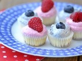 White Chocolate Cheesecake Mini Cupcakes with Raspberry & Blueberry Whipped Cream