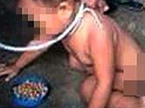 Mother Share a Picture of a Baby on Dog Leash Eating from a Dog Food Bowl