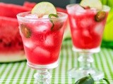 Watermelon Jalapeño Cooler Garnished with Candied Jalapeños