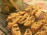 Biscotti , flavoured with pistachio and dark chocolate