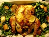 Buttermilk-Brined Roasted Chicken with Kale Cress and Bread Salad