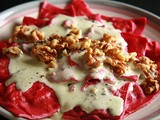 Beet and Goat Cheese Ravioli w/ Basil Cream Sauce