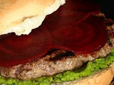 Moroccan Spiced Lamb Burgers with Pea Hummus, Goat Cheese, and Beets