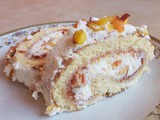 Peach sponge cake roll ( Greek peach kormos )