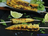 Babycorn skewers on Tawa/Stove Top