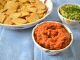 Chip n Dip – Smoky Red Pepper Bean Dip and Chive Guacamole