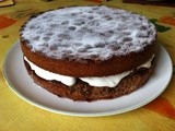 Hot Chocolate Victoria Sandwich with Vanilla Apricots and Cream