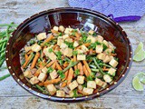 Spicy Peanut Butter Noodles with Steamed Vegetables and Smoked Tofu