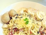 Seafood Lingunie Pasta with Portobello Mushroom & Bacon