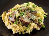 Fettucine with Mushroom Pancetta and Peas