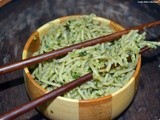 Cilantro-almond pesto spaghetti