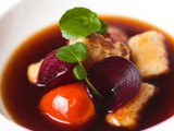 Gnocchi With Mushroom Consommé, Beetroot & Roast Tomatoes