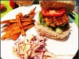 Butter Bean Burgers with Coleslaw and Baked Sweet Potato Fries