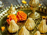 Coconut Khoya Modak with Chocolate Chip Filling