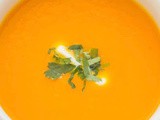Creamy Roasted Carrot Soup with coriander, cumin, garlic & ginger