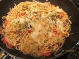 My version of One-pot Meal — Pasta, Tomatoes, Veggie Broth, Olive Oil, and Seasonings