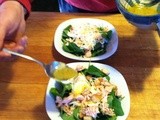 Spinach & Salmon Salad w/ Lemon-Dijon Vinaigrette . . . using last night’s leftover salmon