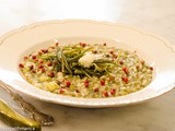 Risotto agli agretti, gorgonzola e pepe rosa