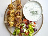 Chicken Souvlaki with Tzatziki Sauce and Greek Salad