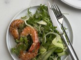 Grilled Prawns Served with Lemon Butter Sauce & a side of Shaved Fennel, Cucumber and Avocado Salad