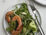 Grilled Prawns Served with Lemon Butter Sauce & a side of Shaved Fennel, Cucumber and Avocado Salad