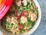 One Pot Garlic Shrimp and Coriander Linguini