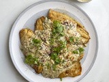 Spiced Fish Fillet with Tahini Sauce and Toasted Pine Nuts