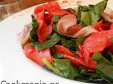 Pappardelles in beet pulp sauce with prosciutto