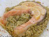 Pesto orzo with salmon in parcel