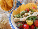 Summer chickpea salad with nachos and tahini sauce