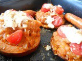 Warm canapés of sweet potatoes with mashed beans