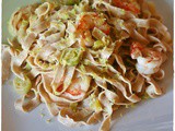 Tagliatelle integrali di farro con gamberoni e porri – Whole spelt tagliatelle with king prawns and leeks