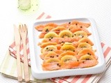 Salmon Carpaccio with Papaya & gold Kiwi