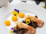 Tempura de Langoustines, Champignons sautés, purée de Butternut au Curcuma & Jus corsé