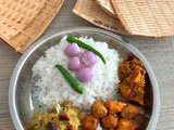 Panta bhaat; aloo chokha o moong dal kasuri methir bora