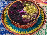 Pistachio phirni with blueberry compote