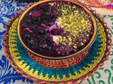 Pistachio phirni with blueberry compote