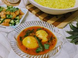 Tomato dhonepata diye dimer kancha jhol