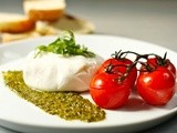 Burrata with roasted vine-ripened tomatoes and pesto