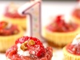 Commemorating year one: mini cheesecakes with blood orange and rhubarb compote