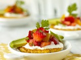 Corn cakes with strawberry and tomato salsa
