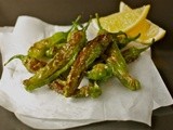 Fried shishito peppers with sea salt and lemon