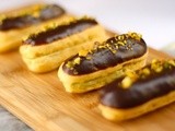 Pâte à choux: éclairs and cream puffs filled with pistachio cream