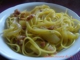 Linguine con pancetta, cipolla e zafferano