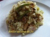 Risotto con legumi, zucchinette e pancetta