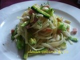 Tagliolini, zucchine col fiore, cotto, mandorle e timo