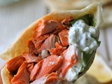 Broiled Salmon Gyros with Cucumber Feta Yogurt Dip